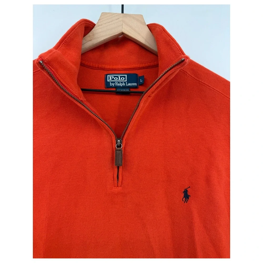 Vintage Polo Ralph Lauren Sweater Mens Large Orange 1/4 Zip Cotton Pullover